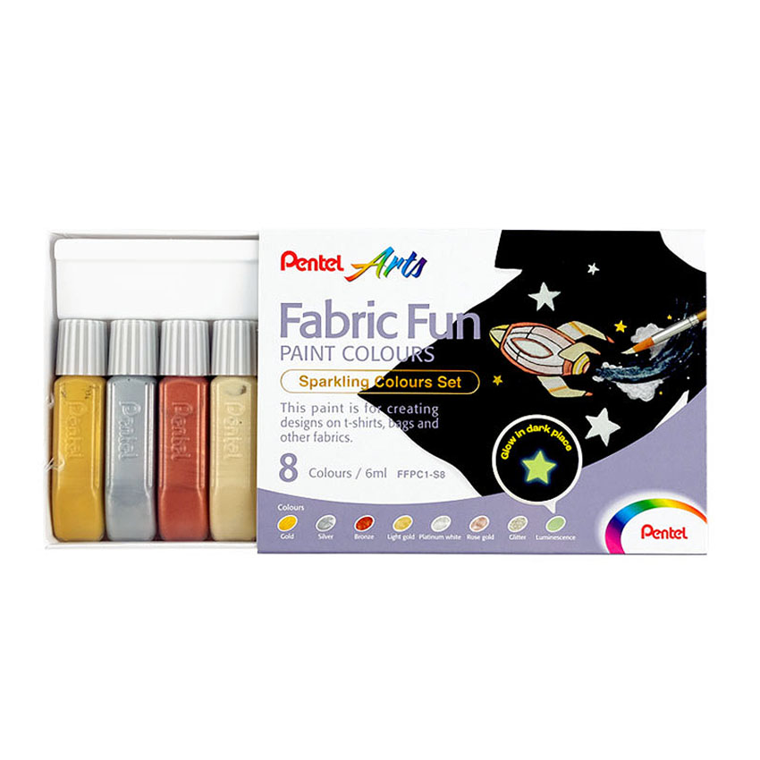 PENTEL FABRIC FUN PAINT 8 COLOR SET (SPARKLING COLOURS) - Image 2