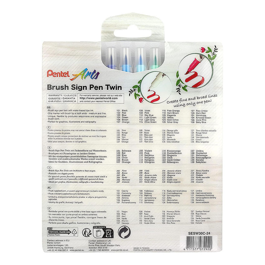 Pentel Brush Sign Pen TWIN TIP- 24 PCS SET - Image 3