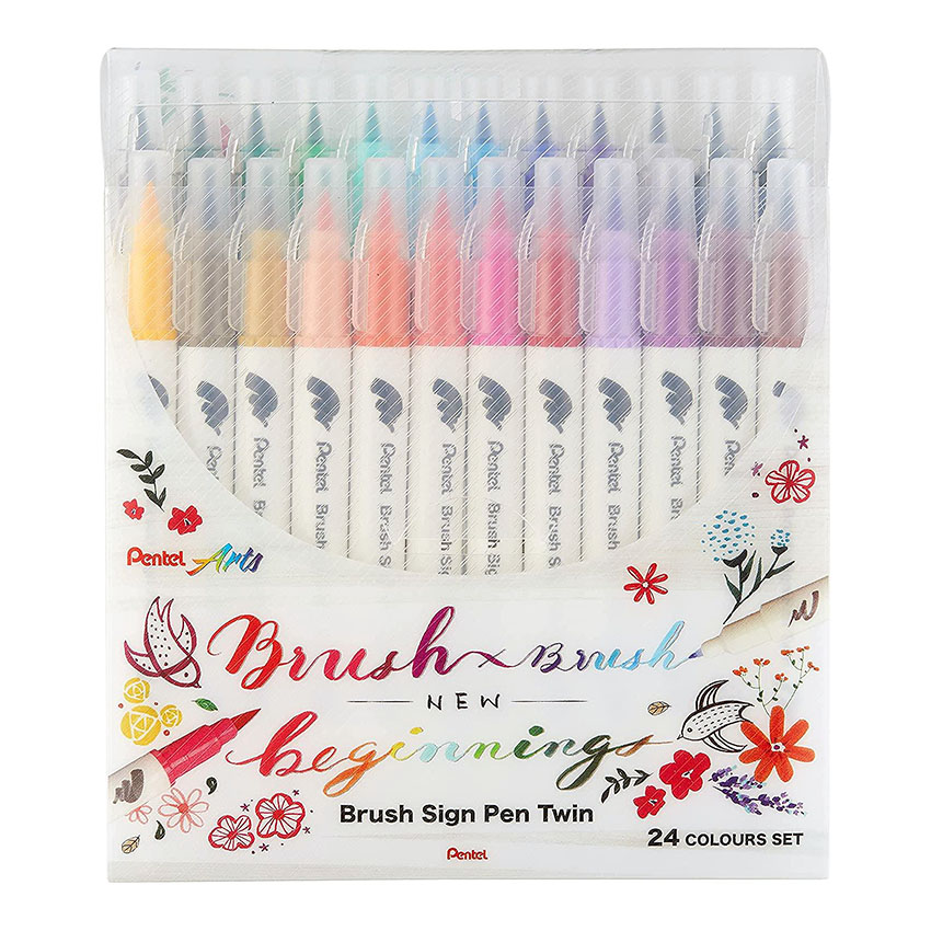 Pentel Brush Sign Pen TWIN TIP- 24 PCS SET - Image 2