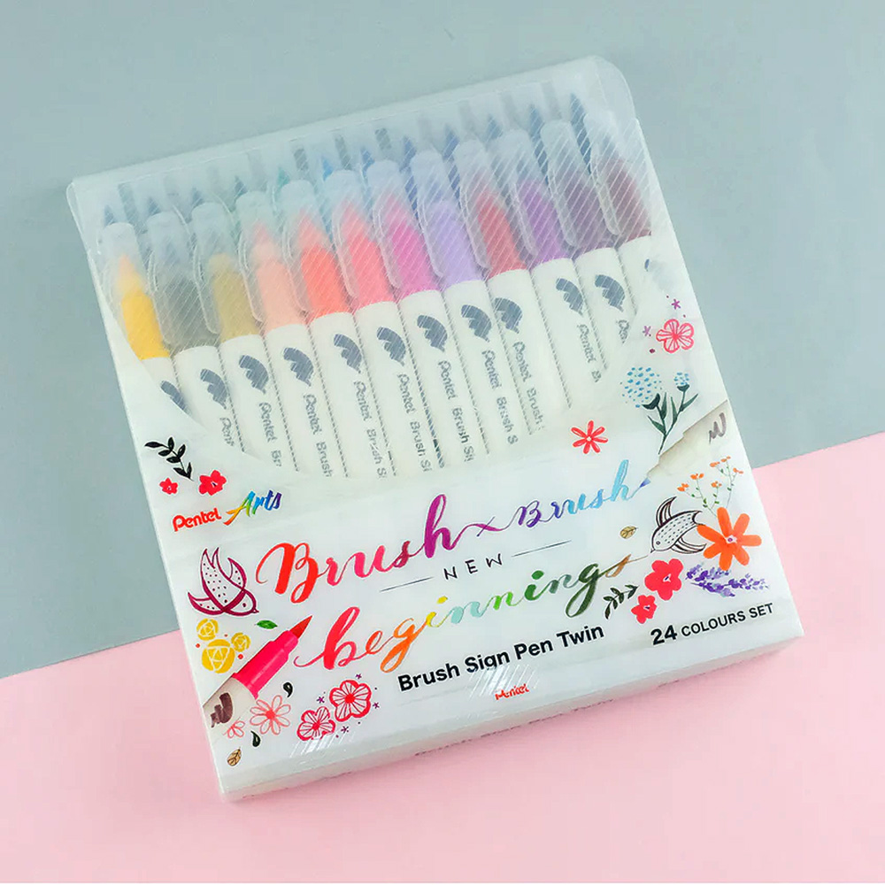 Pentel Brush Sign Pen TWIN TIP- 24 PCS SET