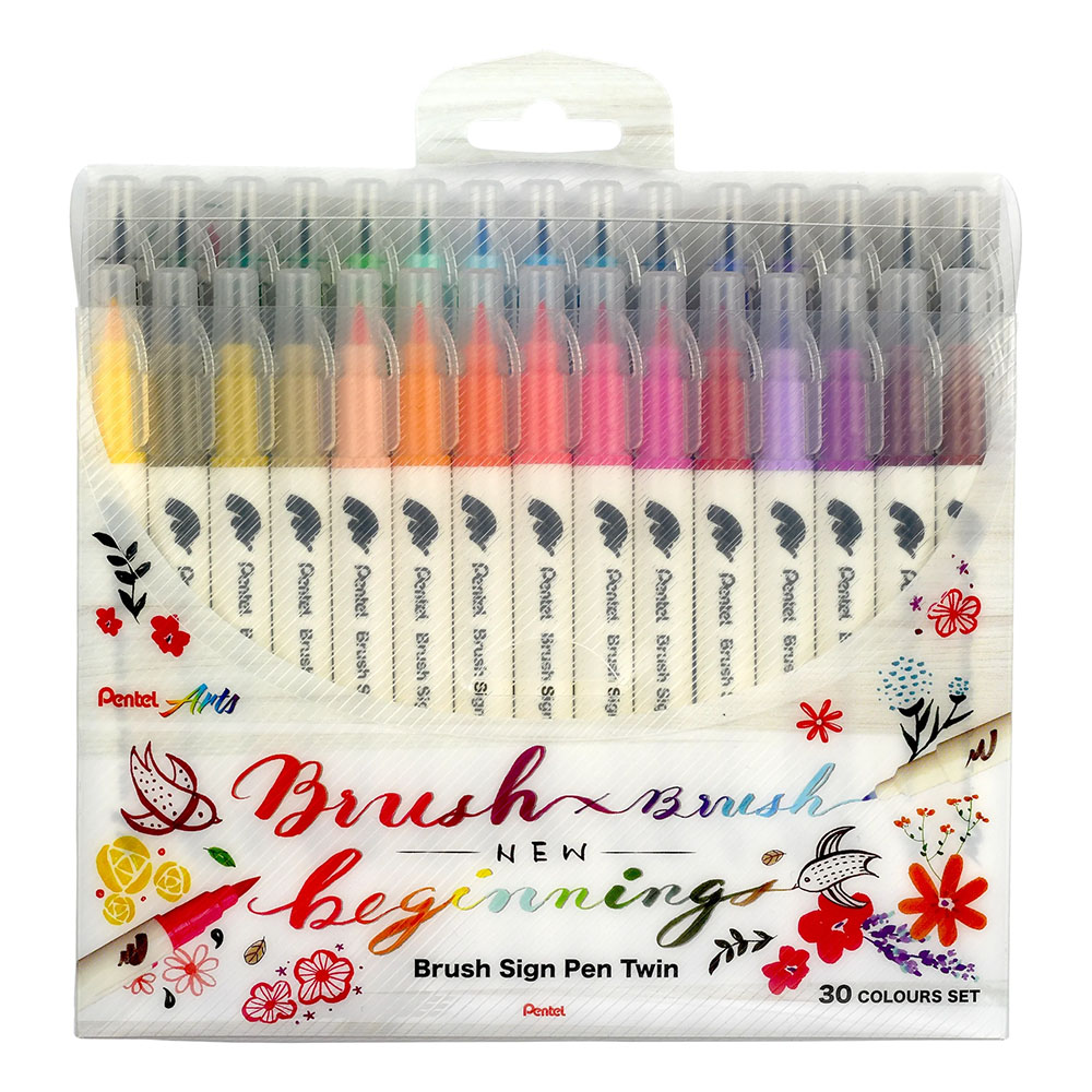 Pentel Brush Sign Pen TWIN TIP- 30 PCS SET - Image 2