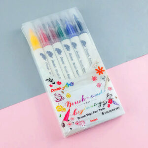 Pentel Brush Sign Pen TWIN TIP- 6 PCS SET