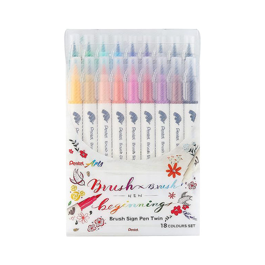 Pentel Brush Sign Pen TWIN TIP- 18 PCS SET - Image 2