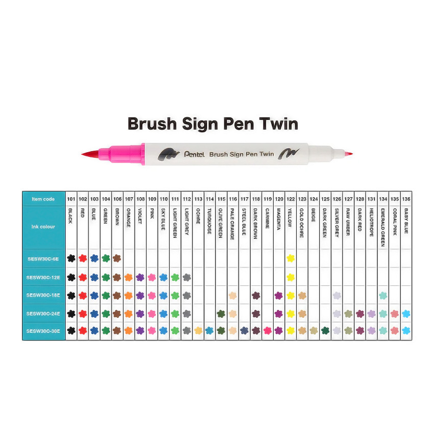 Pentel Brush Sign Pen TWIN TIP- 18 PCS SET - Image 3